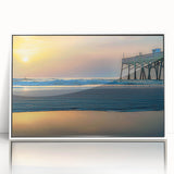 Art deco poster of Daytona scenery in muted pastel shades, acrylic print framed in white, suitable for modern nursery decor.