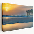 Daytona beach scene on a stretched canvas, featuring pale blue and sandy tones, suitable for kitchen wall art.