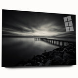 Large abstract wall art of Delaware scenery in muted blue and green tones on acrylic glass.