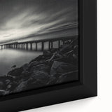 Extra large framed canvas depicting a textured Delaware scenery in black with colorful art accents.