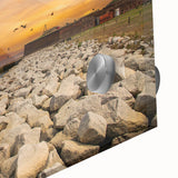 Large abstract wall art of Savannah scenery in muted earth tones on acrylic glass, suitable for dining room ambiance.