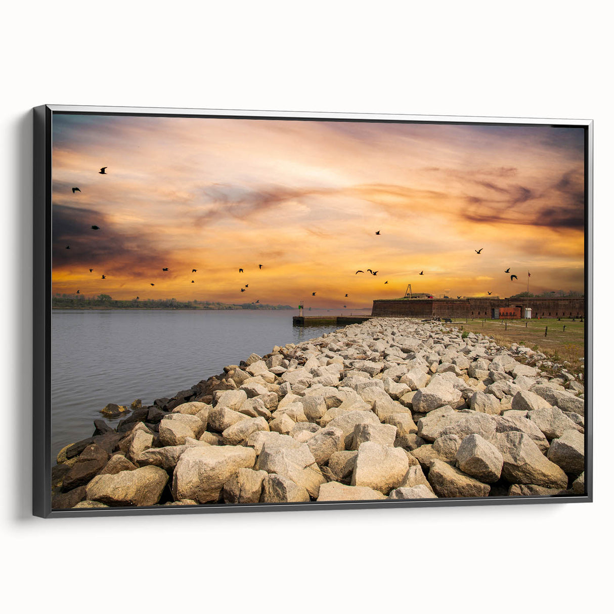 Black and white landscape art painting of Savannah, Georgia on framed canvas, suitable for bedroom decor.