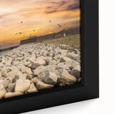 Close-up of a textured black wall art depicting Savannah, Georgia scenery in vibrant colors on a framed canvas.