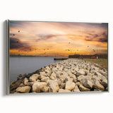 Framed canvas of Savannah landscape with vibrant colors on black background, suitable for living room decor.