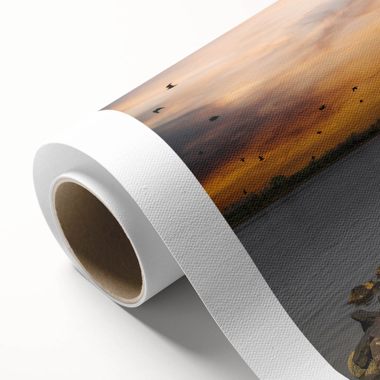 Art Deco style poster of Savannah landscape on rolled canvas, featuring muted pastel colors.