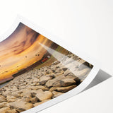 Extra large wall art featuring line art flowers in muted greens and browns on a rolled print.