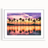 Abstract art print of a serene Maui landscape in soft blue and green tones, framed with a white mat.