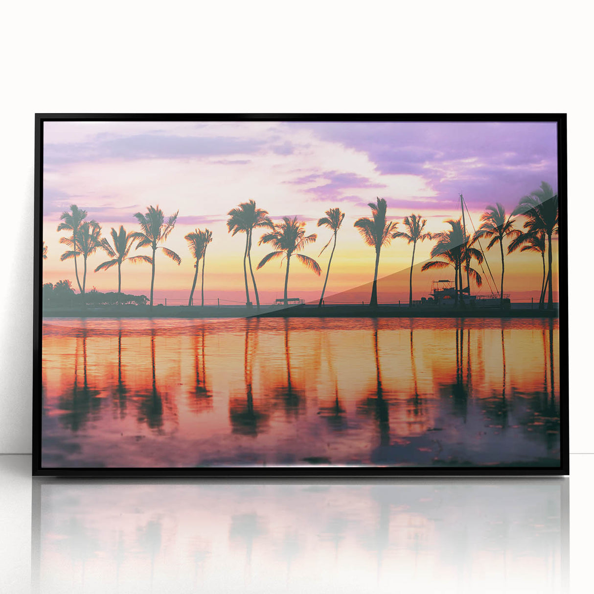 Large abstract wall art depicting Maui's coastline in mid-century modernist style, muted blue and green palette.