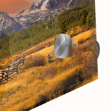 Large abstract wall art featuring a mid-century modernist design with vibrant hues of blue and orange on acrylic glass.