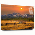 Large abstract wall art depicting Idaho scenery in muted earth tones on acrylic glass, ideal for dining room decor.