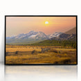 Large abstract wall art depicting Idaho scenery in muted earth tones, framed in black acrylic.
