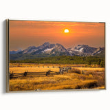 Framed canvas depicting a vintage-styled Idaho landscape in muted gold and black tones, suitable for bedroom wall art.