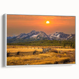Vintage poster art of Idaho scenery on a white-framed canvas, featuring colorful art in extra large size.