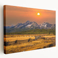 Scenic Idaho landscape on large stretched canvas with subtle earth tones, ideal for kitchen wall art.
