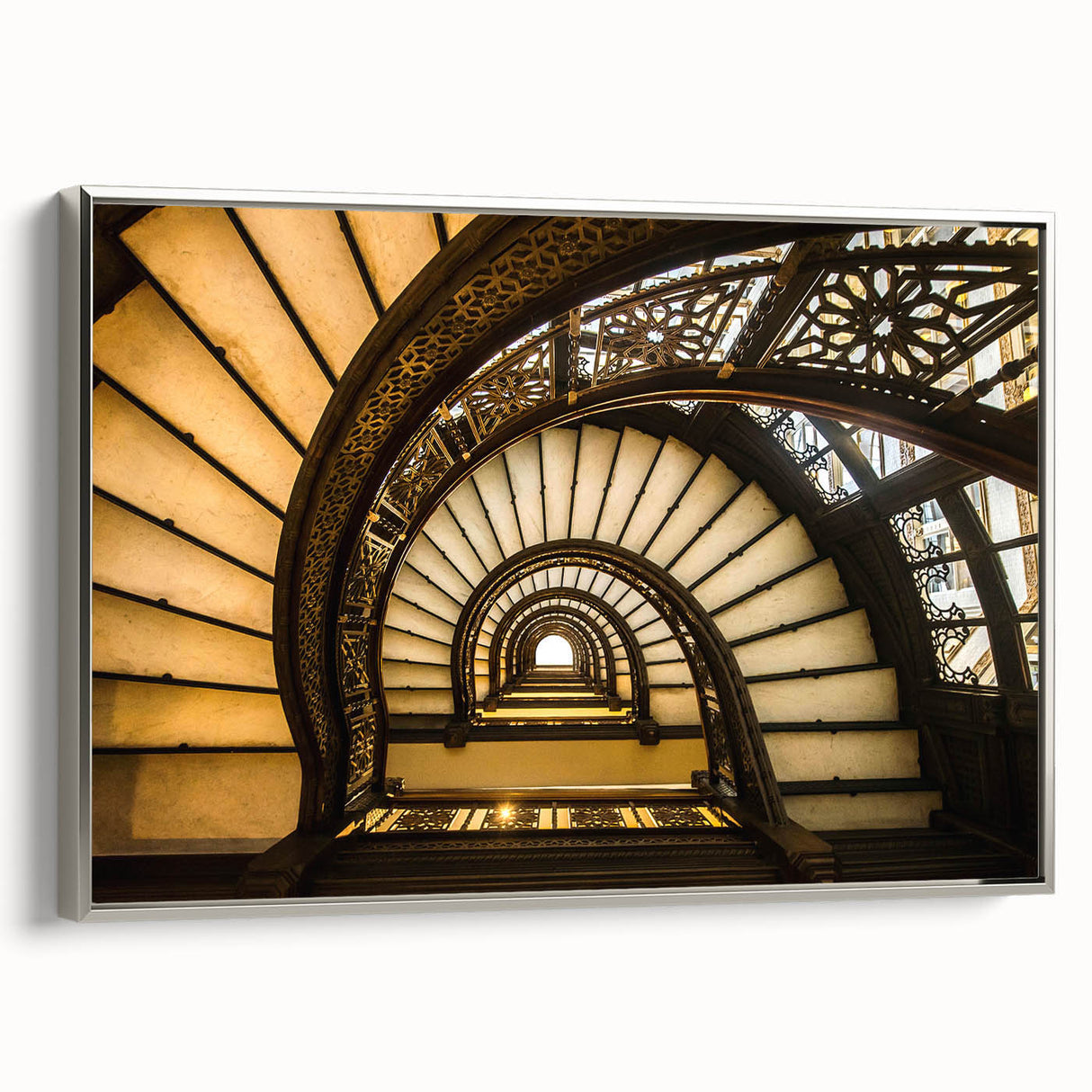 Framed canvas featuring a vintage-style landscape art painting of the Chicago skyline in colorful and black tones.