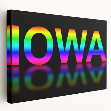 Side view of a large, stretched canvas depicting a serene Iowa landscape in soft earth tones, ideal for kitchen wall art.