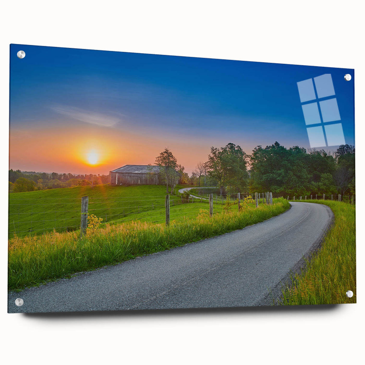 Acrylic print of a Kentucky landscape in muted earth tones, ideal for dining room decor.