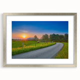 Textured abstract art print of Kentucky scenery in muted earth tones, framed in silver, ideal for bedroom decor.