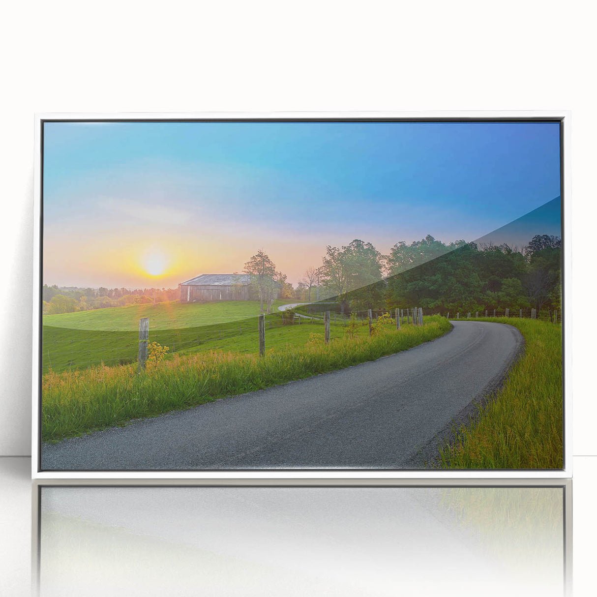 Acrylic print of Kentucky scenery in art deco style with muted hues, ideal for modern nursery decor.