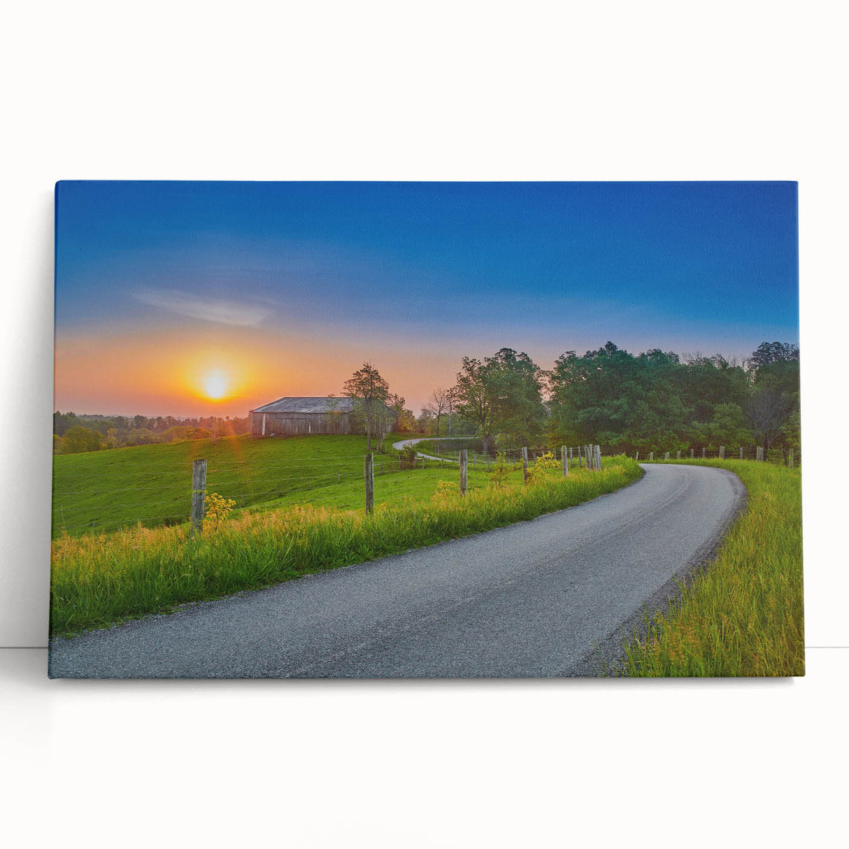 Black and white stretched canvas of Kentucky scenery, ideal for kitchen wall art or bedroom ambiance.