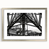 Textured abstract art print of New Orleans in muted gray and blue tones on a framed silver mat, suitable for bedroom art.