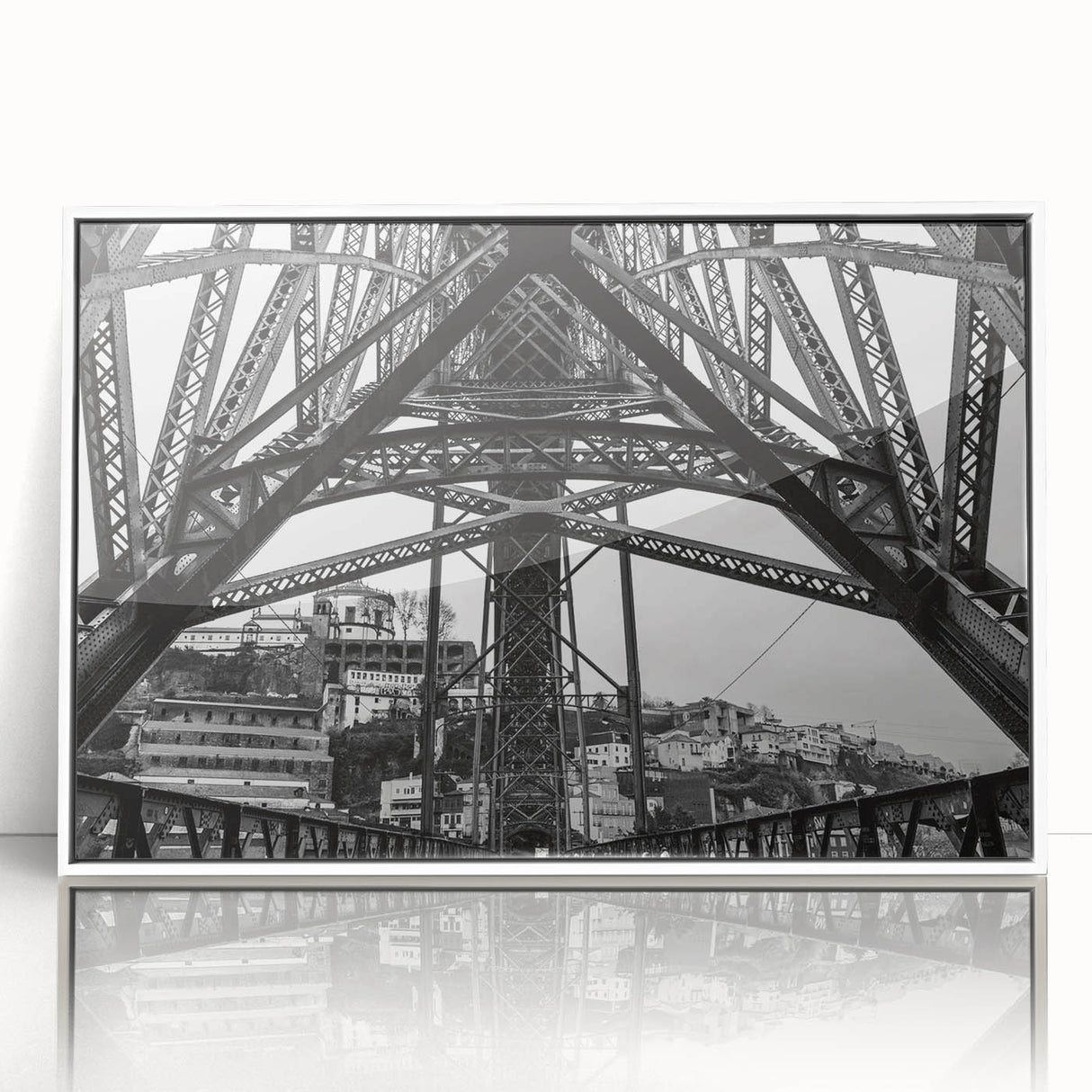 Art Deco poster of New Orleans skyline in muted gray and blue tones on framed acrylic, suitable for modern art wall decor.