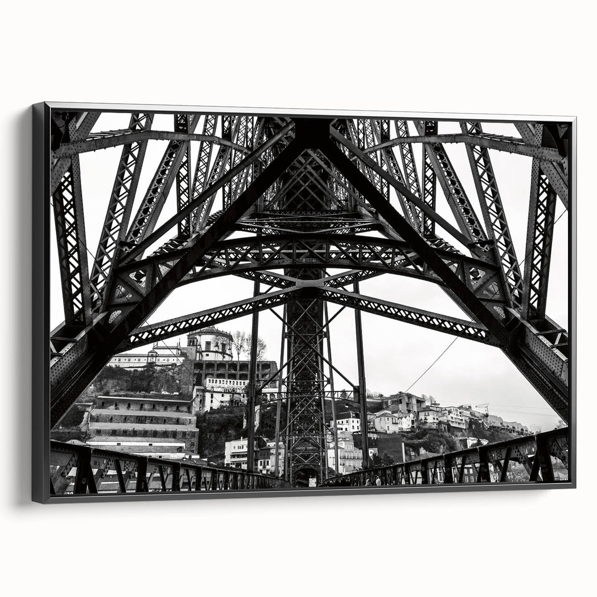Black and white framed canvas of a vintage New Orleans landscape, ideal for bedroom wall art.
