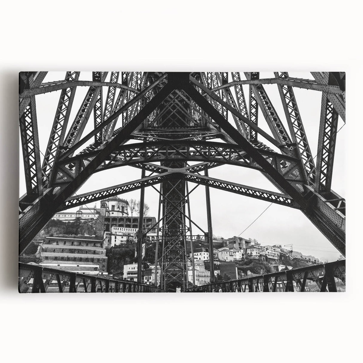Black and white print of New Orleans street scene on large stretched canvas, ideal for kitchen wall art.