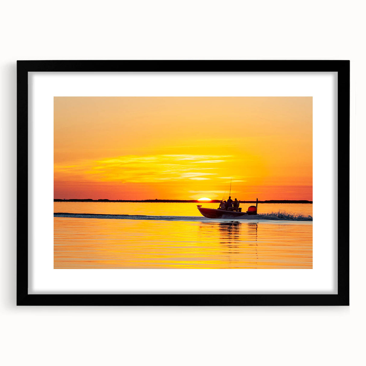 Extra large abstract art print of a colorful Louisiana landscape on textured canvas, framed in black.