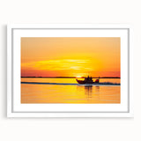 Abstract art print depicting a Louisiana landscape in muted green and blue tones, framed with a white mat.