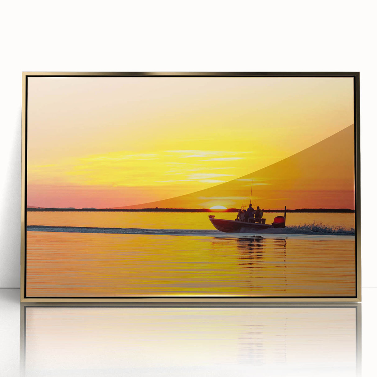 Framed acrylic print of a Louisiana landscape in gold and green tones, ideal for modern art wall decor.