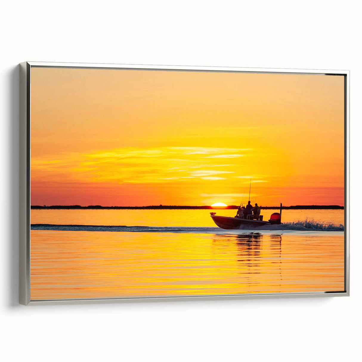 Framed canvas featuring a vintage-style Louisiana landscape with vibrant green and blue tones, ideal for living room decor.