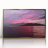 Framed acrylic print of a serene Maine landscape in soft green and blue tones, ideal for modern nursery wall art.