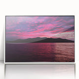 Acrylic print of a serene Maine landscape in soft pastel shades, framed in white, suitable for nursery wall art.