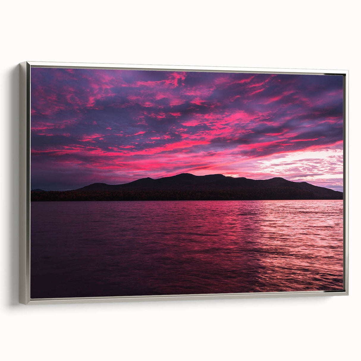 Framed canvas depicting a vintage-style Maine landscape with colorful art in muted tones, ideal for living room decor.