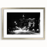 Textured abstract art print of Detroit skyline in muted gray and silver tones, framed with a mat, ideal for bedroom art.