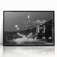 Large abstract wall art depicting Detroit skyline in muted gray tones on a black framed acrylic.