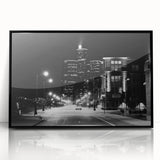Large abstract wall art depicting Detroit skyline in muted gray tones on a black framed acrylic.