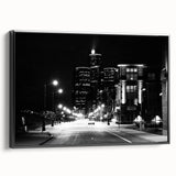 Black and white framed canvas of Detroit landscape, ideal for bedroom wall decor.