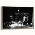 Framed canvas depicting vintage-style Detroit landscape in black and gold tones, suitable for bedroom wall art.