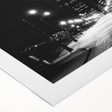 Art Deco poster of Detroit skyline in monochrome shades on rolled canvas, suitable for dining room wall art.