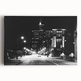 Black and white image of Detroit skyline on large stretched canvas, ideal for kitchen wall art.