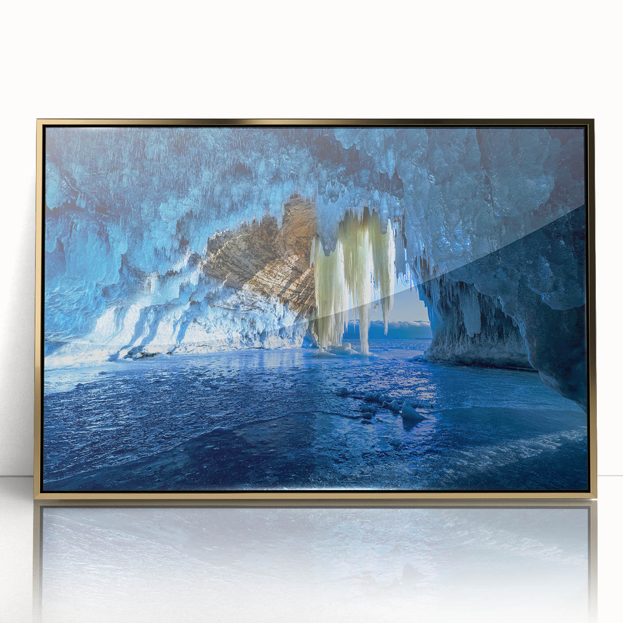 Framed acrylic print of Michigan's Upper Peninsula in earthy tones, ideal for modern art wall decor.