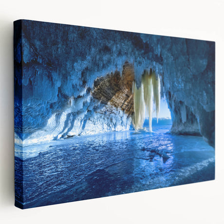 Large art depicting the Upper Peninsula of Michigan in muted earth tones on stretched canvas.