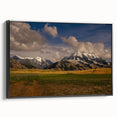 Black and white framed canvas of a Montana landscape, ideal for bedroom wall art.