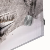 Large abstract wall art depicting a New Hampshire scenery in muted earth tones on acrylic glass.