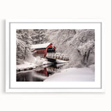 Abstract art print of New Hampshire scenery in muted earth tones on a framed white mat, ideal for dining room decor.