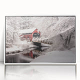 Art deco poster of New Hampshire scenery in muted blues and greens on a framed acrylic, ideal for modern nursery wall art.