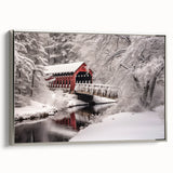 Framed canvas landscape art painting depicting a New Hampshire scene in colorful and black vintage poster style.
