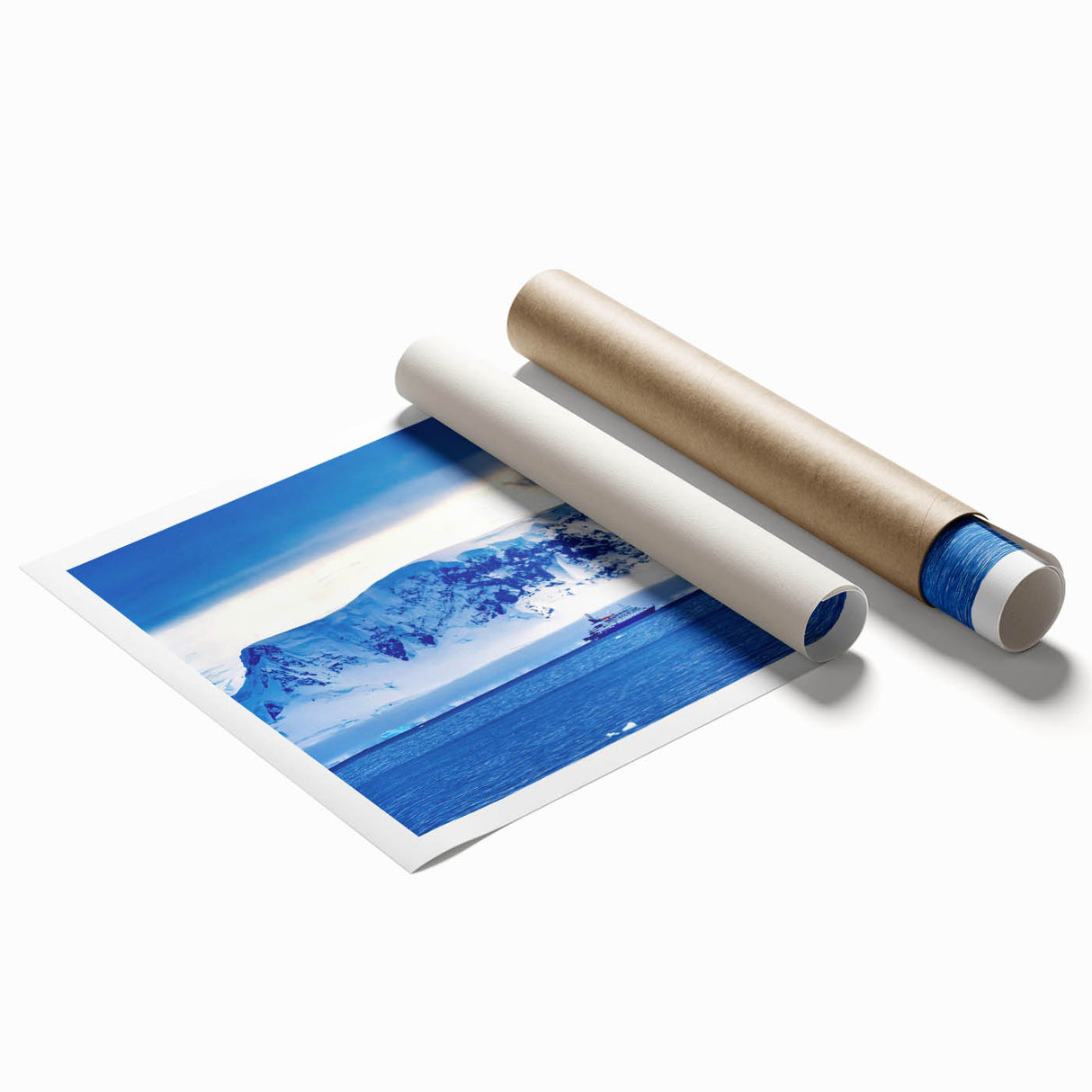 Extra large rolled print of Charlotte, North Carolina skyline in muted blue and gray tones.